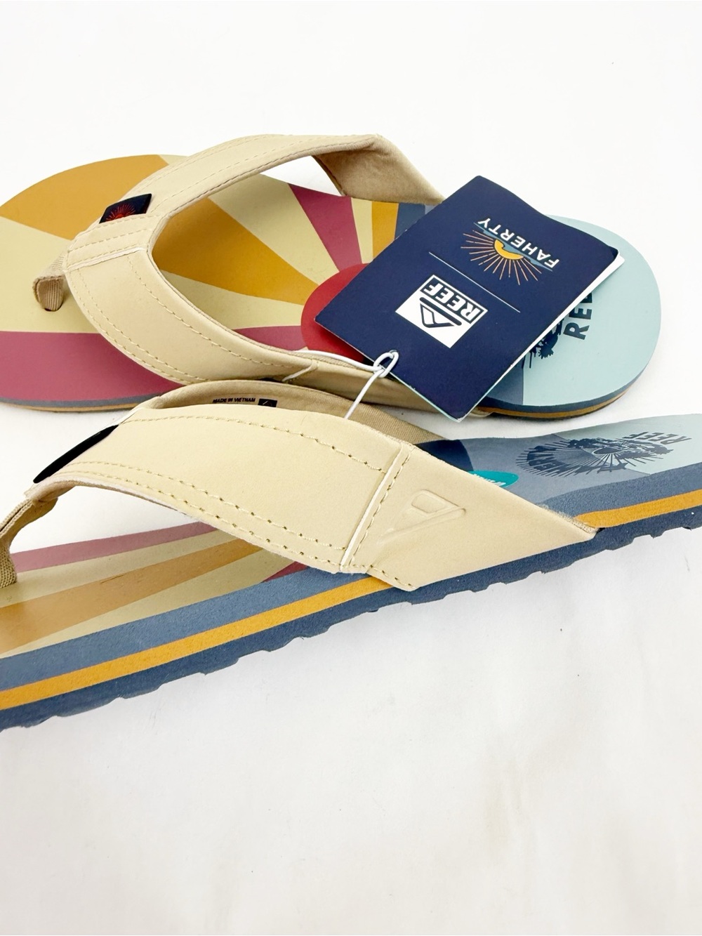 Faherty X Reef Sun And Waves Eva Unisex Flip Flops Bottle Opener Tan Newport - Picture 8 of 13